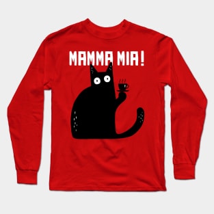 funny cat – Meowrio, the Italian cat – Mamma mia! (red variant) Long Sleeve T-Shirt